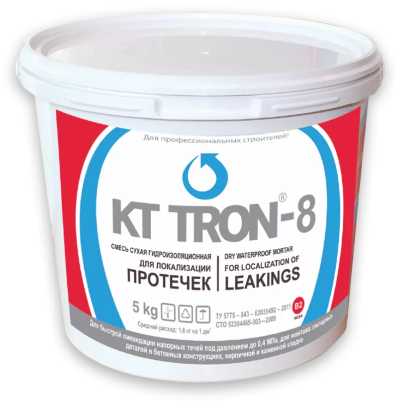 Сверхбыстротвердеющая цементная смесь КТтрон-8 для устранения активных протечек